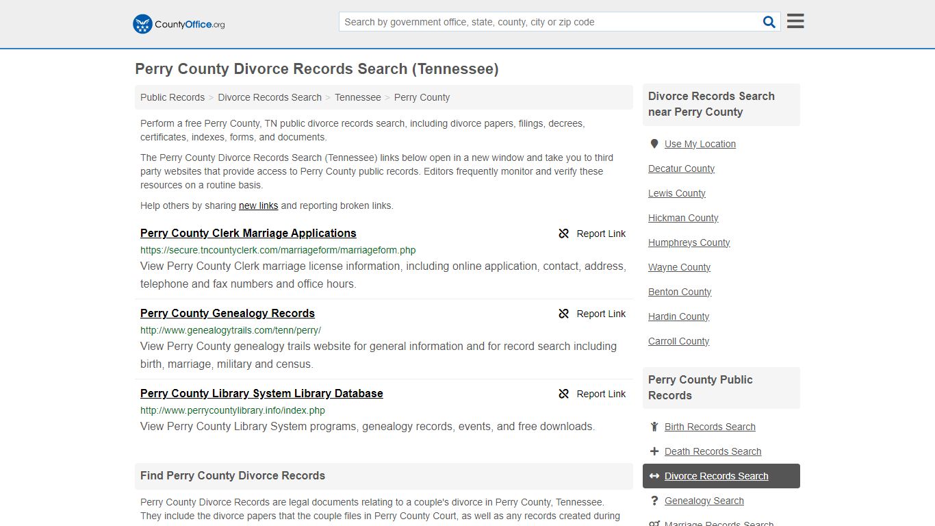 Perry County Divorce Records Search (Tennessee) - County Office