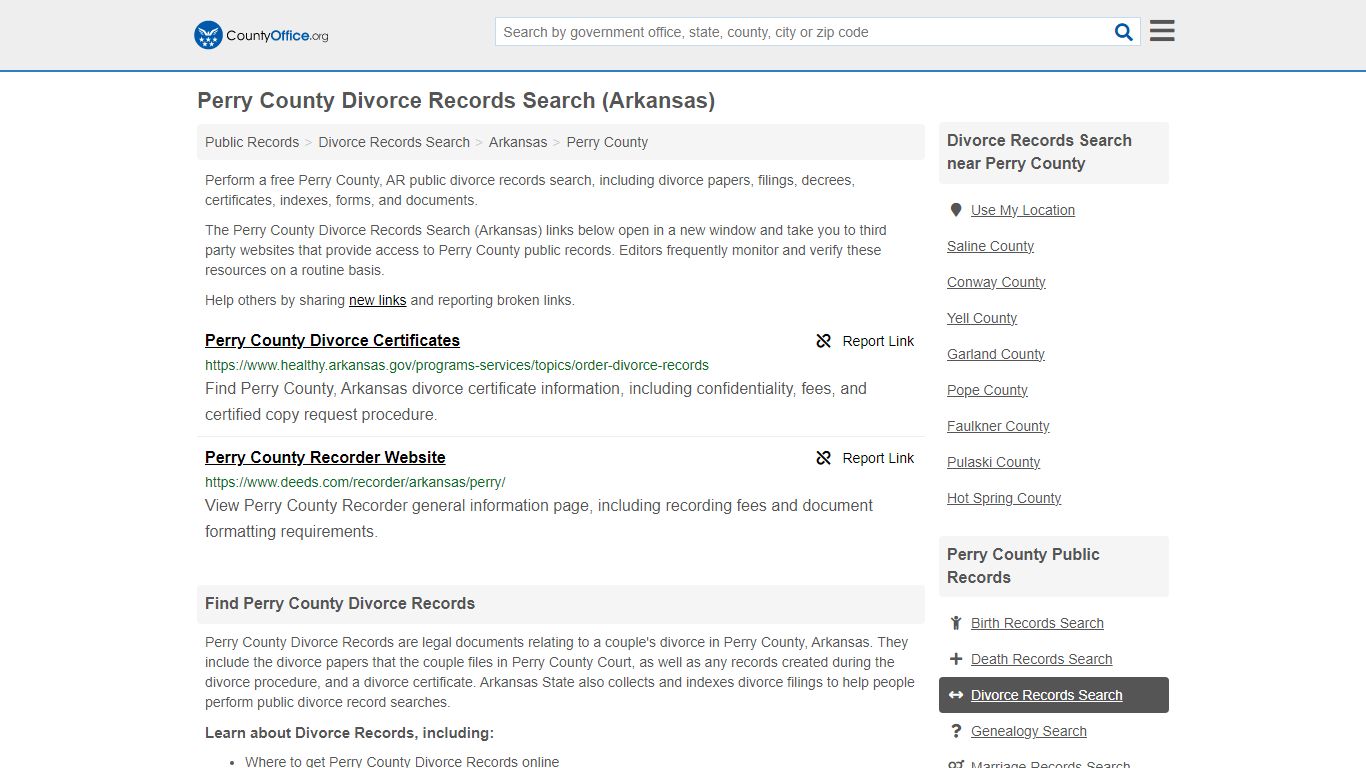 Perry County Divorce Records Search (Arkansas) - County Office